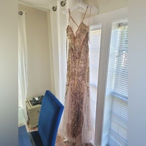 Cream and Gold Prom Dress